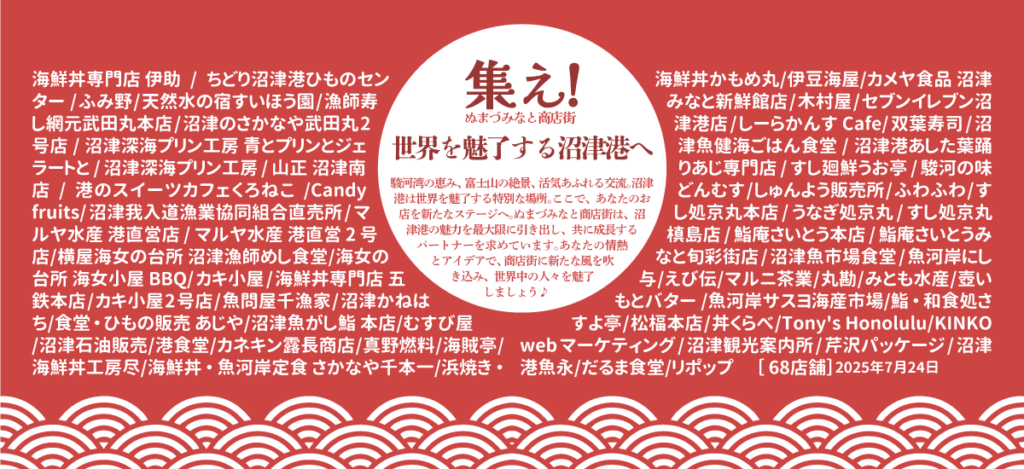 ぬまづみなと商店街　加盟店一覧　沼津港のメンバー勢ぞろい　2025年7月